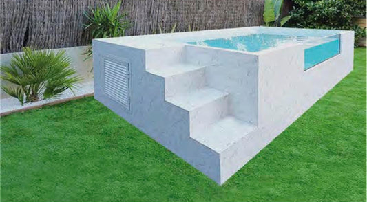 Piscina Compact pool 240 Dimensiones Estructura: 4,75 x 2,20 x 1,10 m.
Dimensiones Lámina de agua: 3,5 x 2 x 0,93 m.
