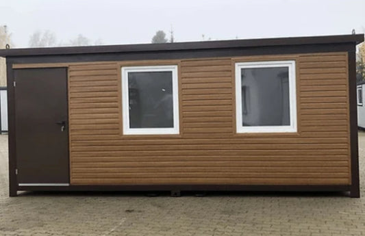 Oficina contenedor de 6 x 2,40 m, acabado madera